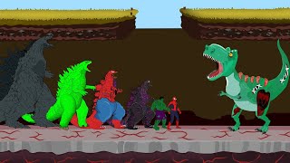 DINOSAUR T-REX vs HULK - SPIDERMAN - GODZILLA ATOMIC BREATH: Size Comparison / ANIMATION