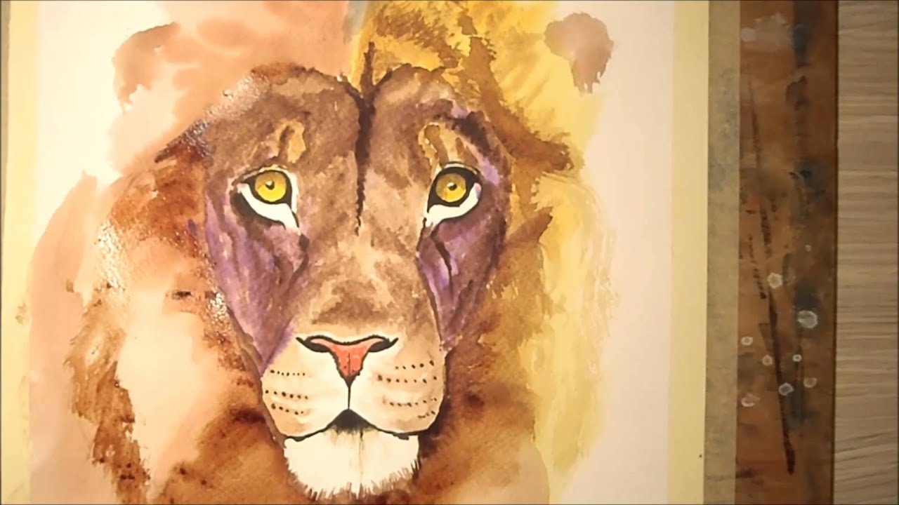 painting lion watercolor - YouTube