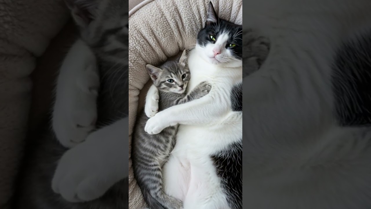 Mom Cat’s Perfect Hug—The Cutest Family Bonding Moment! 