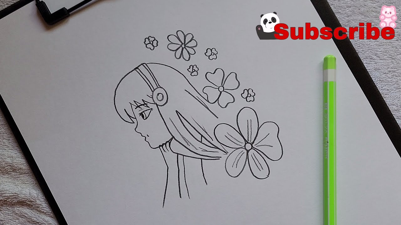 Cute Girl with Headphones Drawing tutorial | step by step | Easy ...