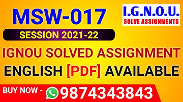 MSW-017 Solved Assignment 2021-22 in English, MSW 17 Solved Assignment 2022, MSW-017 Assignment