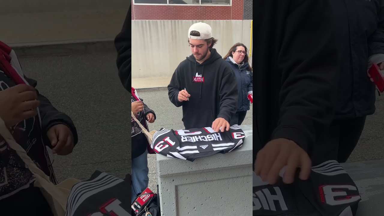 NJ Devils Nico Hischer Signs Autographs Takes Pictures With Fans Locker Cleanout Day