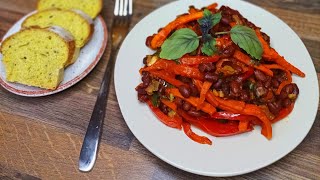 Фасоль с овощами в томатном соусе 😋 РЕЦЕПТ под видео в описании👇 #рецепт #фасольсовощами #фасоль #🫘