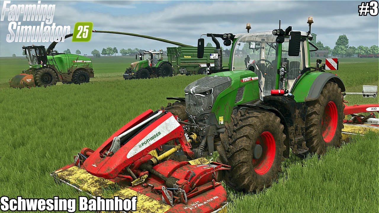 MOWING AND PICKING UP GRASS SILAGE, FEEDING COWS | SCHWESING BAHNHOF | 3