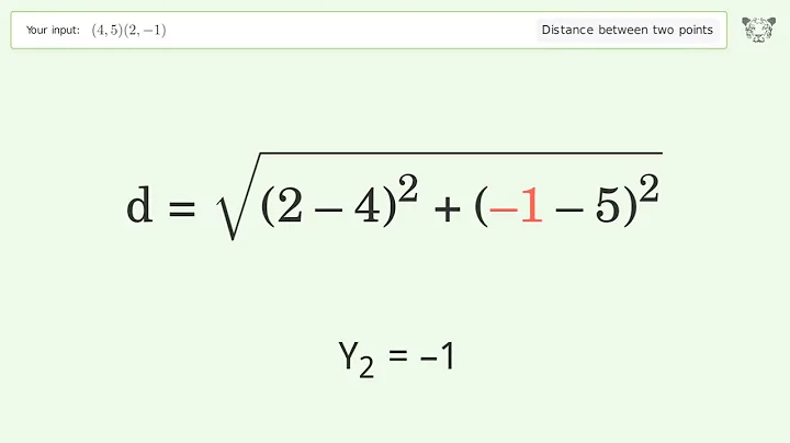 Find the distance between two points p1 (4,5) and p2 (2,-1): Step-by-Step Video Solution