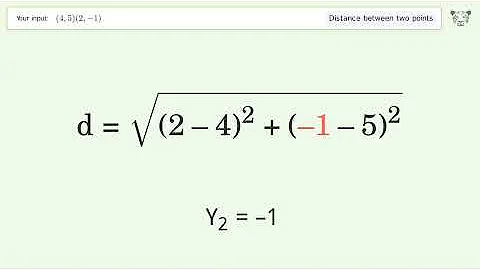 Find the distance between two points p1 (4,5) and p2 (2,-1): Step-by-Step Video Solution