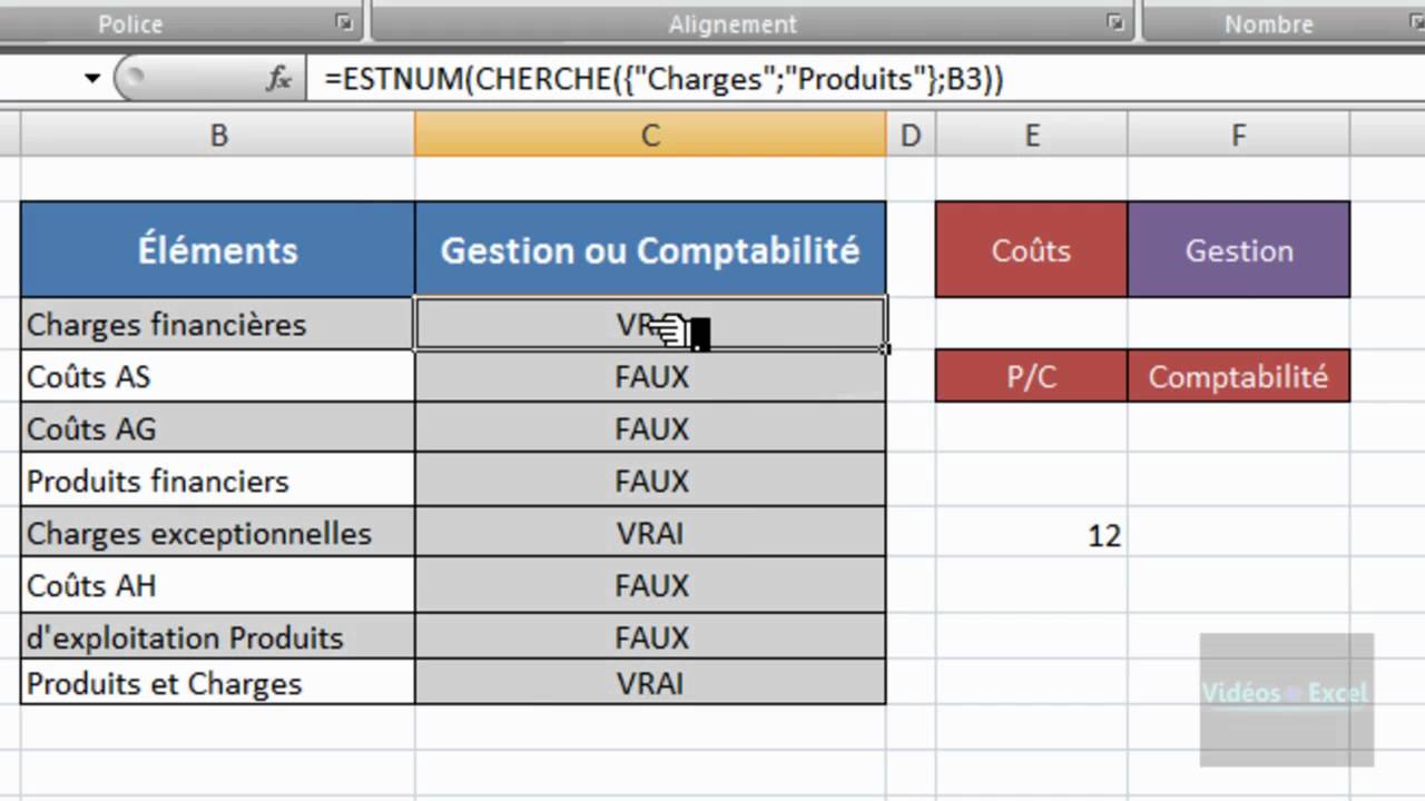 Excel 2007 : Fonctions ESTNUM SI OU CHERCHE : 2 critères pour une
