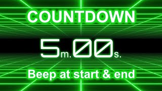 5-Minute Countdown Timer | Start/End Beeps | Neon Green Grid | 4K