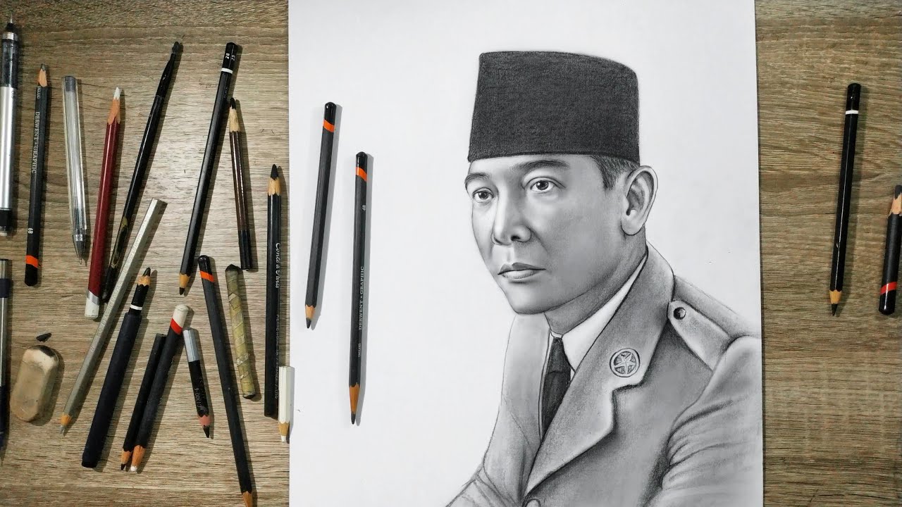 Menggambar Sketsa  wajah Bung Karno menggunakan Pensil 