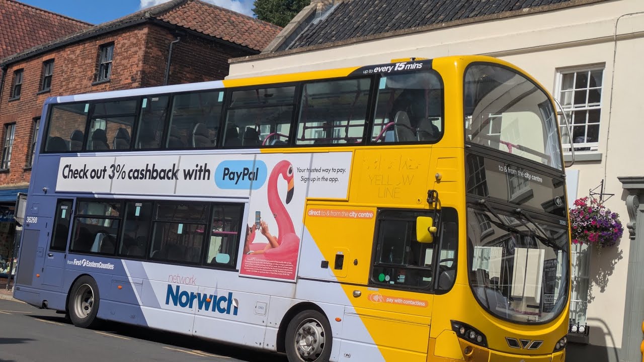 First Volvo B9TL Wright Eclipse Gemini 2 36268 on the X29 to Norwich.