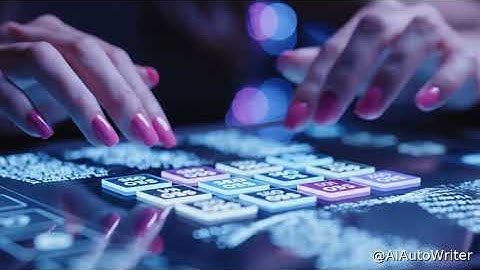 A beautiful girl drags SEO keywords across a glowing dashboard; articles auto-generate in rhythmic,