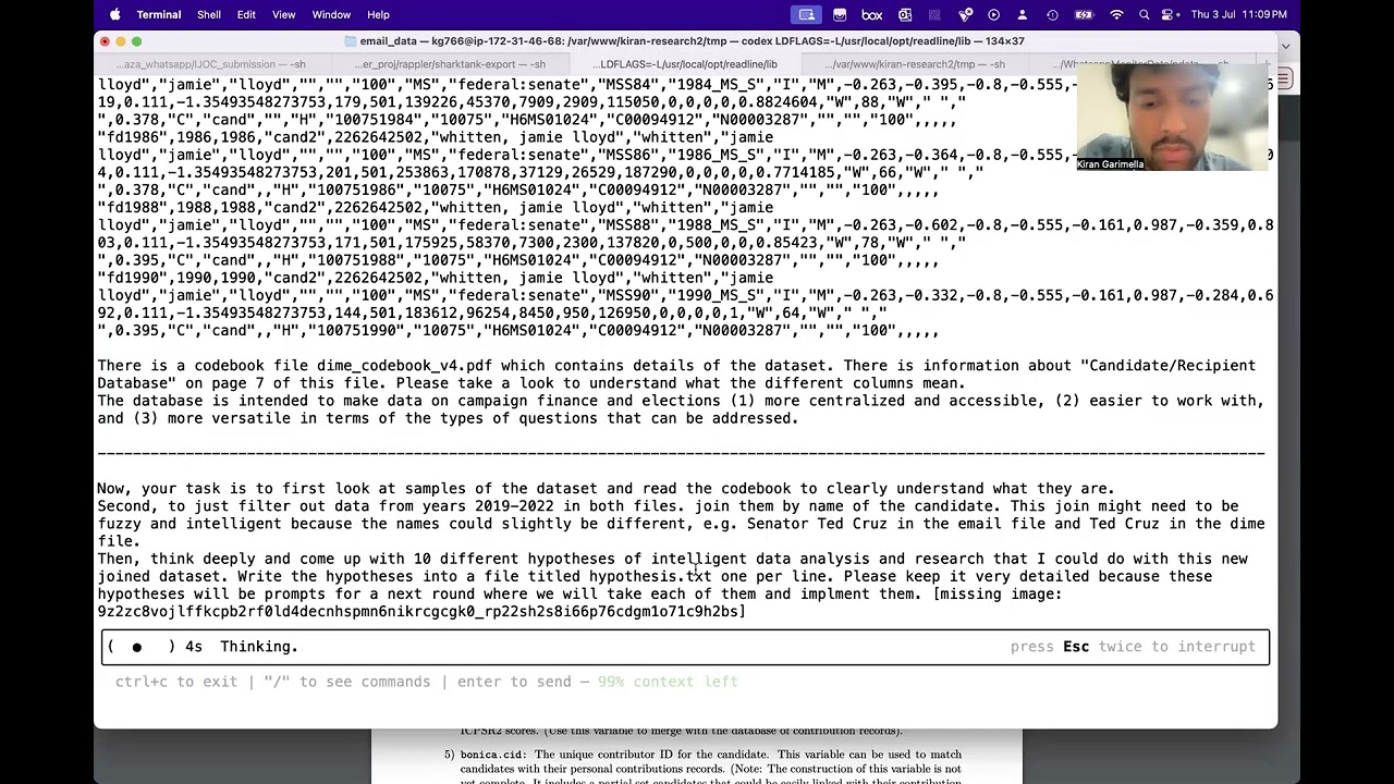 Data analysis and automated hypothesis generation with Codex