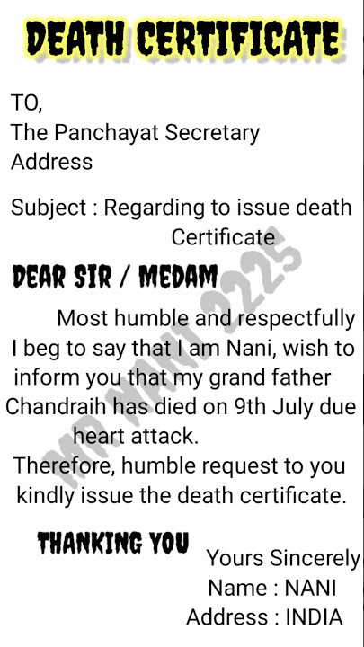 Death Certificate | Letter to panchayat secretary for issue death certificate | #deathcertificate ||