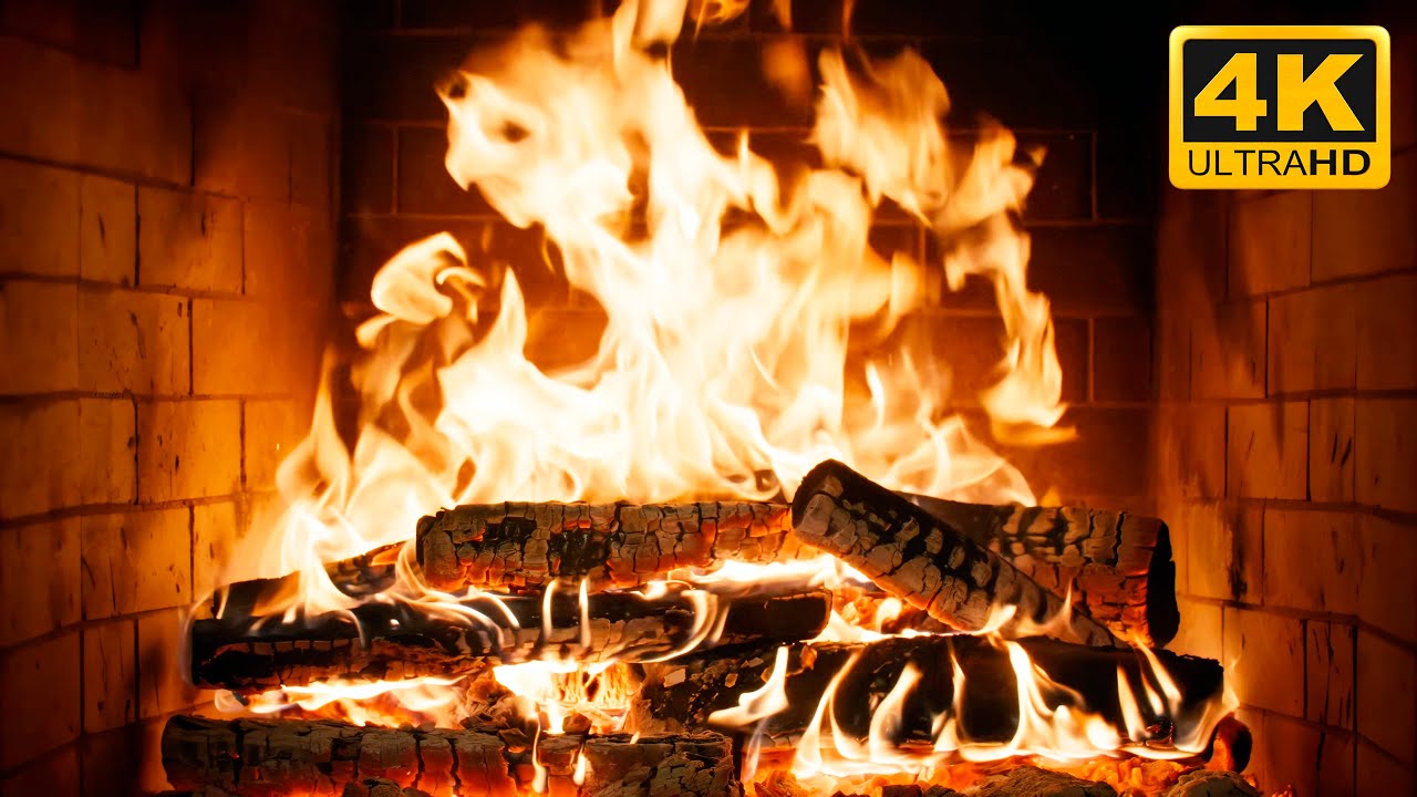 🔥 Каминное тепло и мерцание огня, уют и ASMR треск на долгие часы (Fireplace 4K)