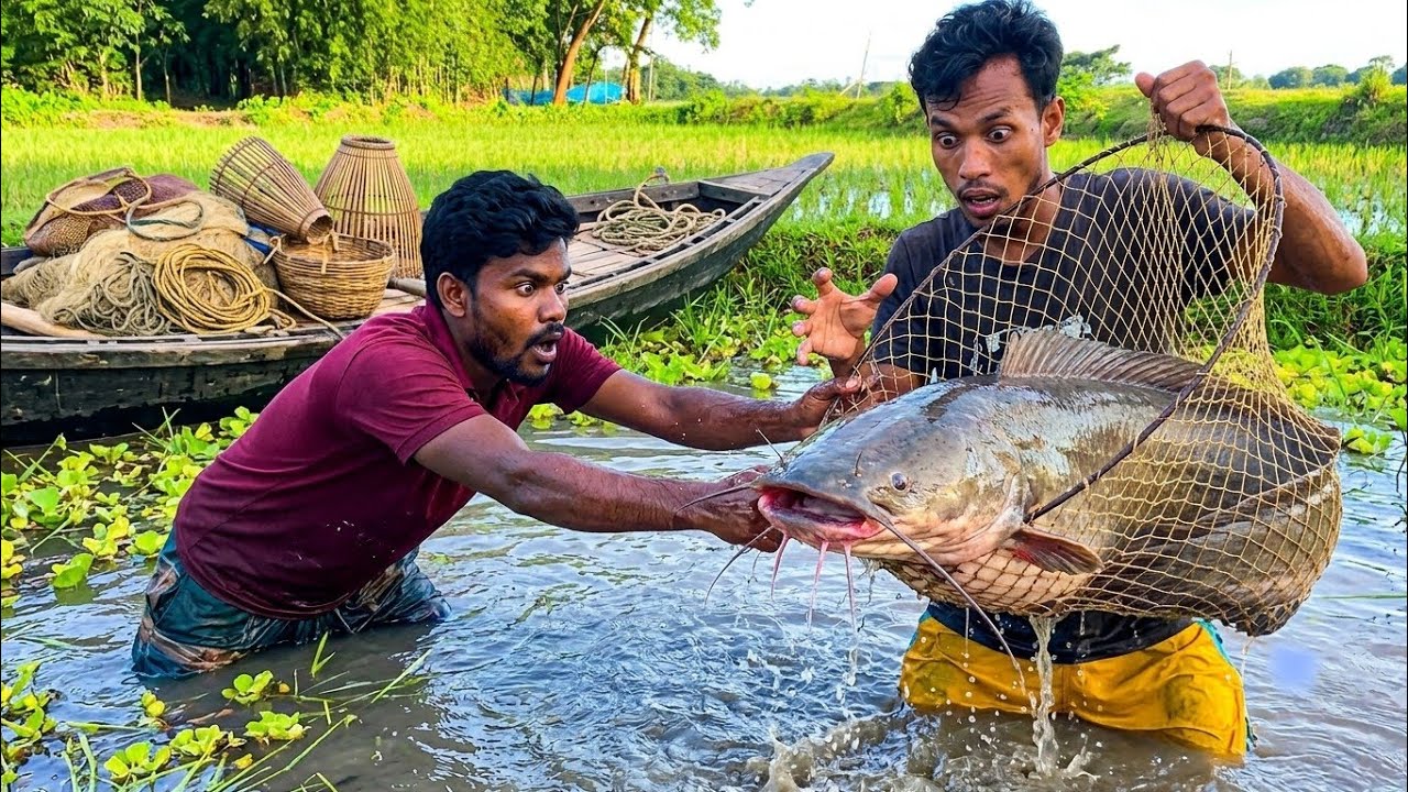 Surprised brothers catch a giant monster fish! 😱 | Bass Fishing