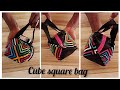 Interesting design DIY purse // cube square plain and patterned woman bag // Easy folding technique