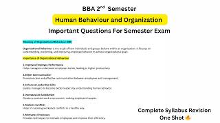 Important Questions of Human Behaviour &amp; Organization  BBA 2nd Sem One Shot Complete Revision #ccsu