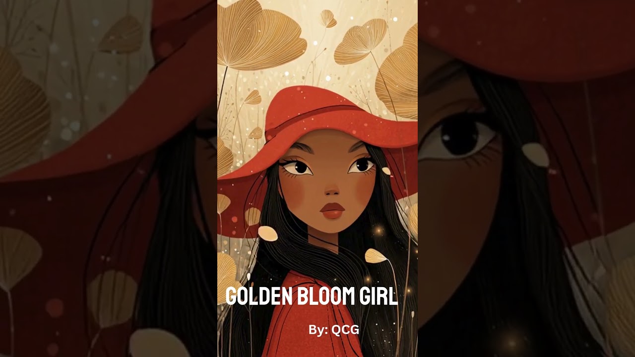 Golden Bloom Girl | Whimsical Girl in Red Hat