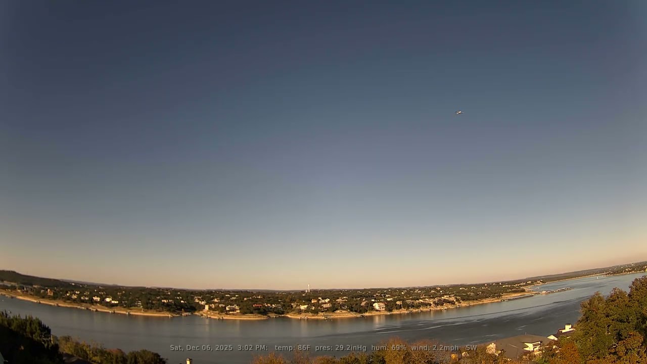 12/06/2025: Lake Travis, Texas (Austin, TX): 4K, 60fps Daily Weather & Boat Traffic Timelapse Video