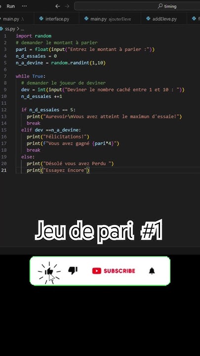 jeu de pari avec python #coding #python #programming - YouTube
