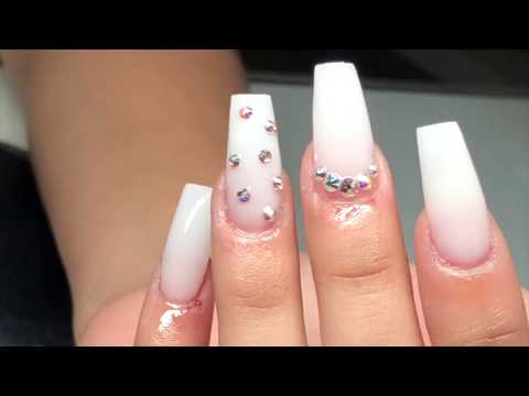 Milky white diamond nails