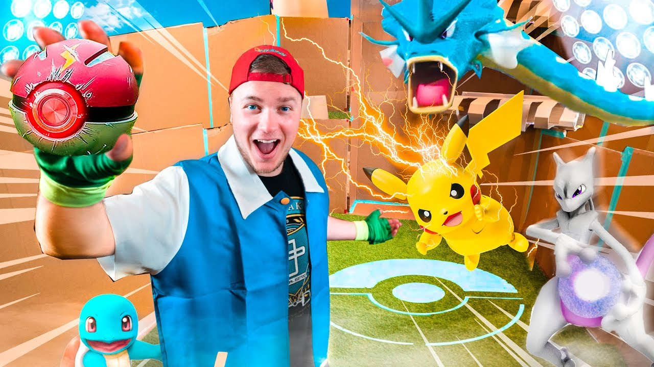 POKEMON BOX FORT BATTLE IRL! Catching My First Pokemon