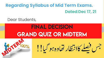 Grand Quiz Ya Midterm, Vu Midterm Or Grand Quiz Exams Fall 2021 official date, Notification at Vu