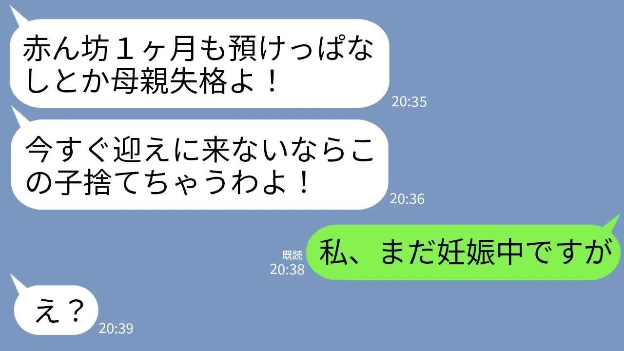 【LINE】義姉から突然怒りの連絡「いい加減赤ん坊の迎えに来い！1ヶ月も預けるとか母親失格よ！」私「まだ妊娠中ですよ？」→直後、恐ろしい真実が判明して義姉が真っ青に…w