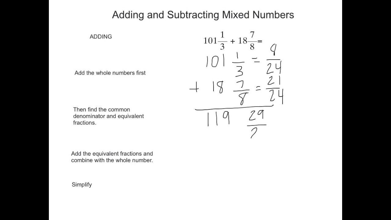 Adding And Subtracting Mixed Numbers Examples