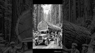 1920 & 1930s Pacific Northwest logging operation trucks dealing with transport of massive trees 🎶