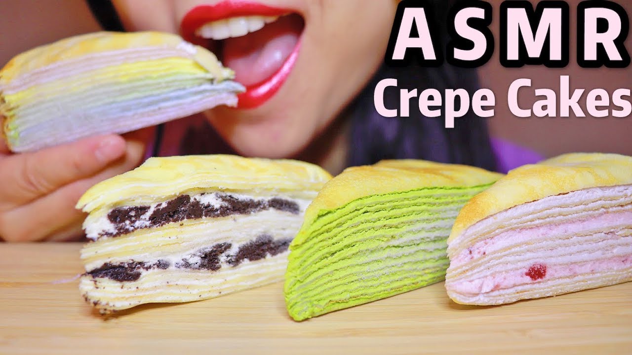 ASMR EATING CREPE CAKES WITH HANDS | 크레이프 케이크 리얼사운드 먹방 | ミルクレープを食べる |  咀嚼音 | Abbey ASMR