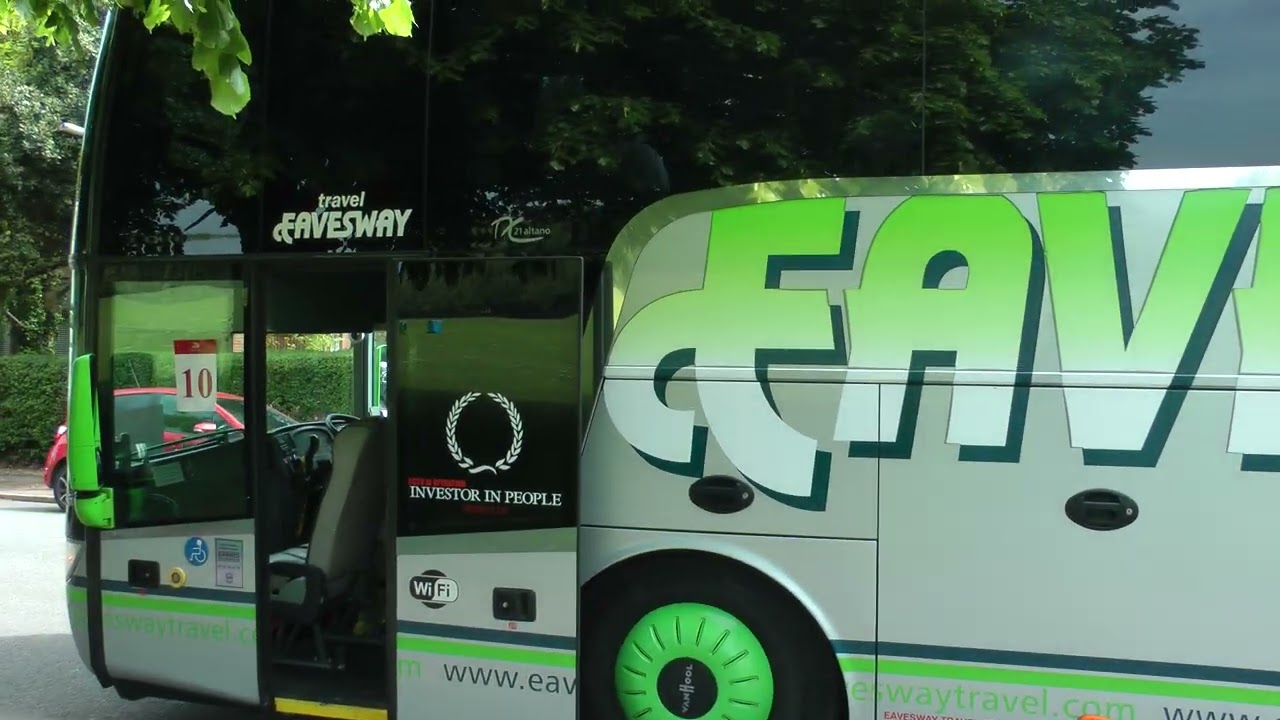 Eavesway Van Hool TDX21A Altano tri-axle tour buses with left rear exit in Liverpool, UK 5/21/23