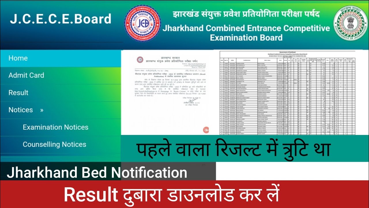 Notification jharkhand b.ed jharkhand bed revised result 2022
