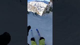 Fast Ski Slope Descent in a Ski Resort