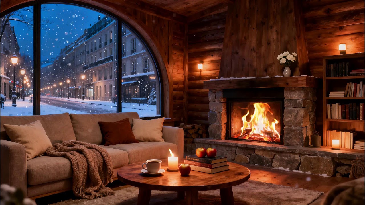 Snowfall & Fireplace Soundscapes  - Relaxing LoFi for Study & Work Sessions