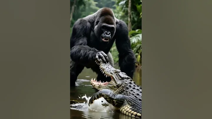 shocking! Gorilla fights crocodile to save baby gorilla #animals #funny #shorts