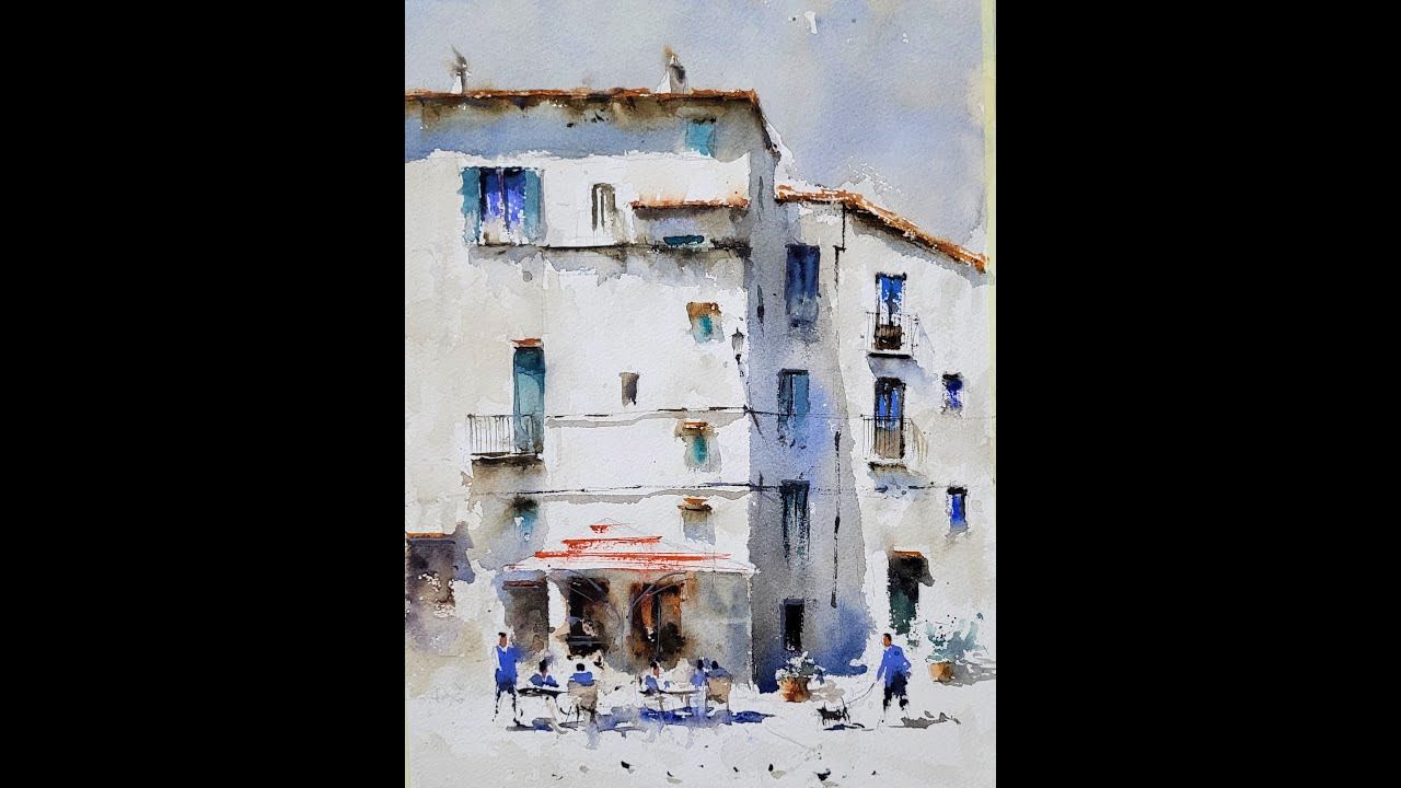 Loose Watercolor Painting I Cafe in Sperlonga I Watercolor Street Secene I Time Lapse Demo