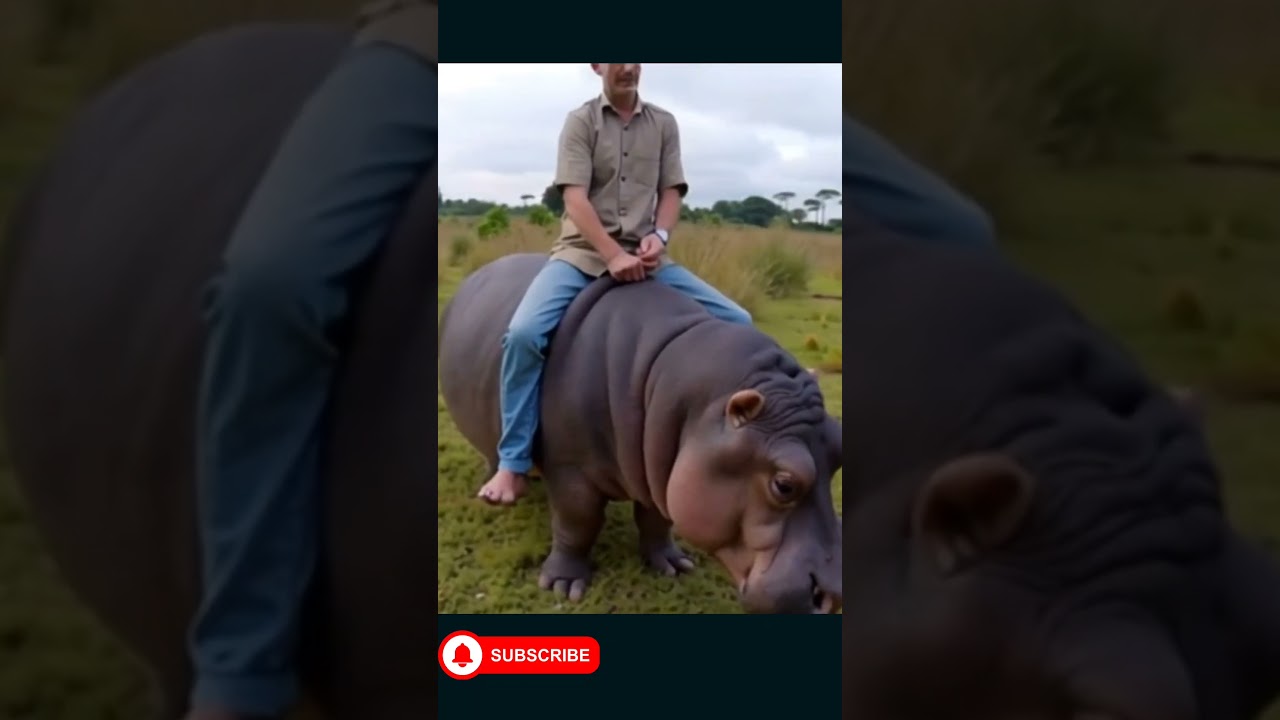Man Riding Hippo