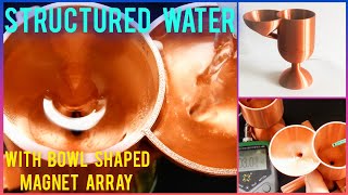 Structured water device with a bowl shaped magnet array and vortex funnel