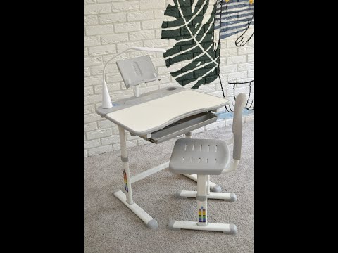 Дитяча парта‑зростайка Bambi M 4428 зі стільчиком, регулюванням висоти, лампою та висувною шухлядою, видео 2