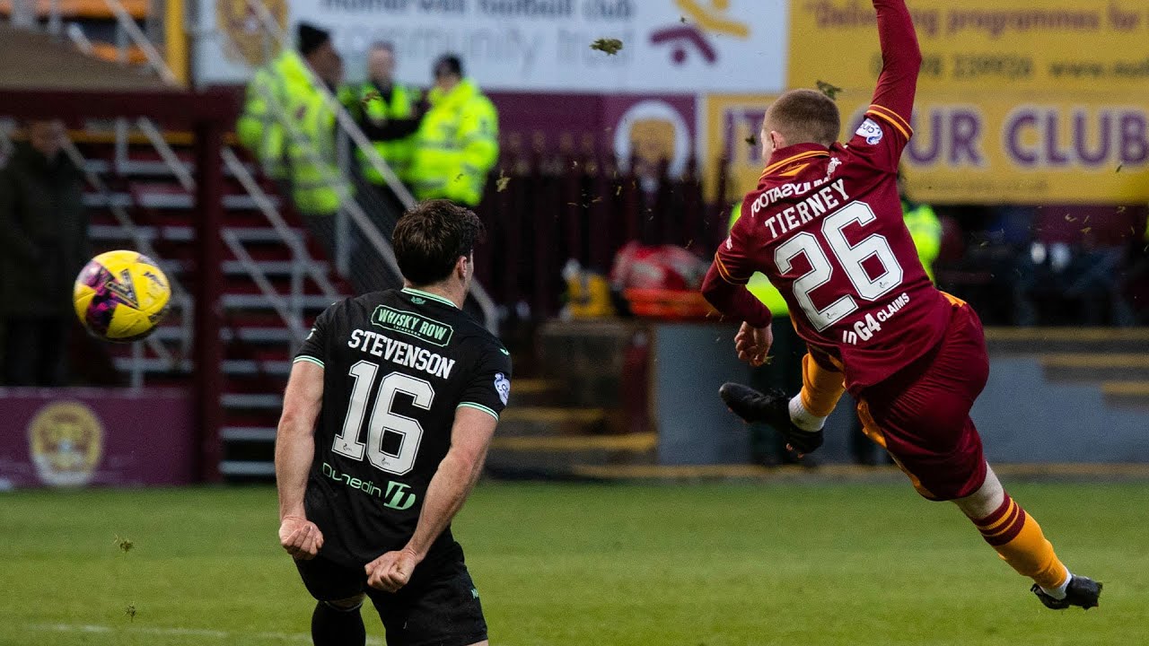 Ross Tierney scores in stoppage time against Hibernian