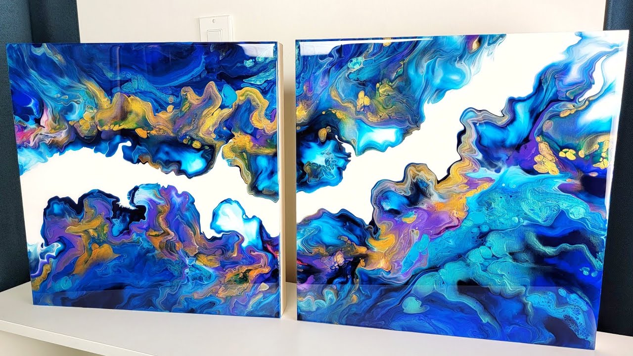 Acrylic Paint Pouring, Paint + Floetrol Pack in Turquoise + Surf Blue