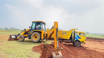 New JCB 3dx eco backbone loading work in Ashok Leyland truck mud loading and TATA truck loading 🚛🚚