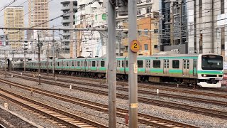【4K高画質】【ジョイント音最高!】E231系0番台マト110+123編成(前照灯未更新のハロゲンライト)が鶯谷駅を通過するシーン(1470H)2023.4.8.15:10