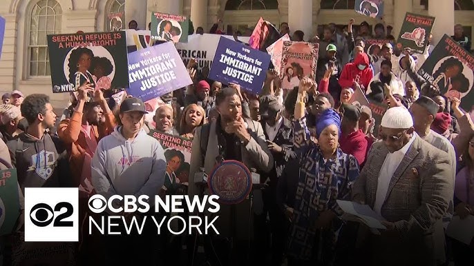 Black Migrants Rally Outside New York City Hall To Demand Better Treatment