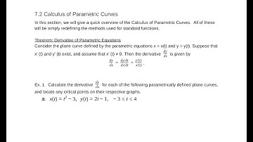 7.2 Calculus of Parametric Curves
