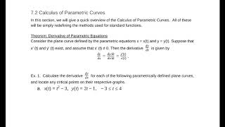 7.2 Calculus of Parametric Curves