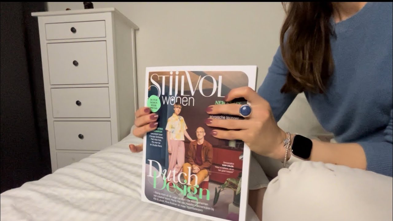 ASMR Page turning thick design magazine, paper flipping, squeezing, tapping, tracing