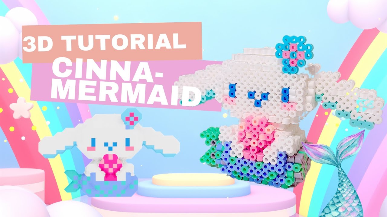 Set of 4 Cat Mermaid 3D Perler Bead Pattern Tutorial 