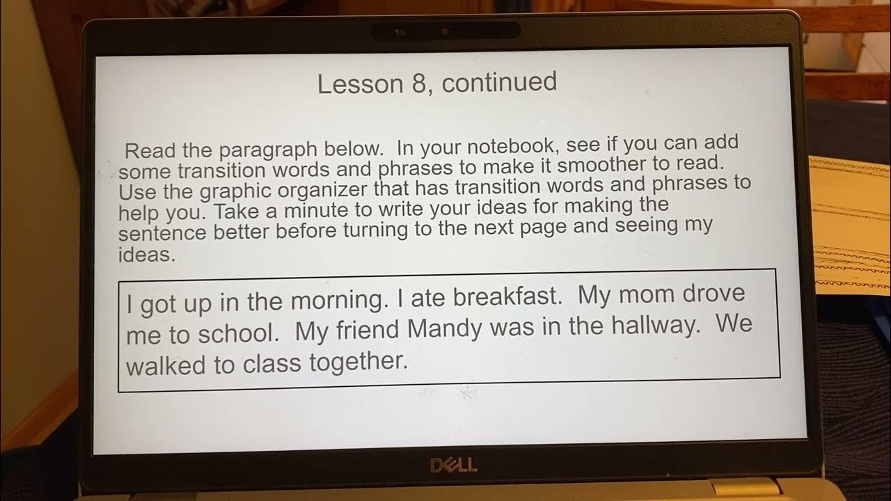 Lesson 8, part 2, transition words YouTube